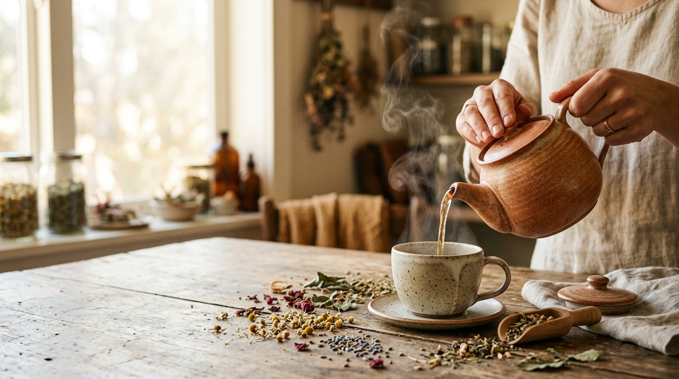 Pouring herbal tea