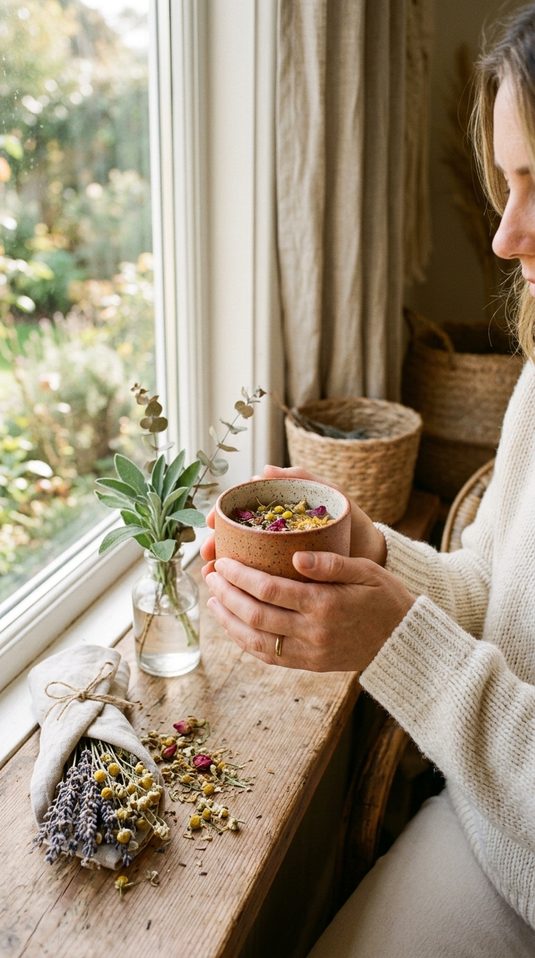 Holding a cup of tea